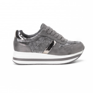 Pantofi sport cu platforma de dama în gri - FASHIONMIX.RO Pantofi sport cu platforma de dama în gri