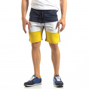 Pantaloni scurți sport albaștri de bărbați cu alb și galben - FASHIONMIX.RO Pantaloni scurți sport albaștri de bărbați cu alb și galben