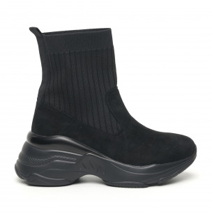 Pantofi sport de dama negri tip șosetă cu talpă voluminoasă - FASHIONMIX.RO Pantofi sport de dama negri tip șosetă cu talpă voluminoasă