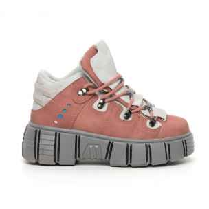 Botine de dama roz cu platformă design Trekking - FASHIONMIX.RO Botine de dama roz cu platformă design Trekking
