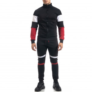 Set sportiv de bărbați negru flaușat Biker style - FASHIONMIX.RO Set sportiv de bărbați negru flaușat Biker style