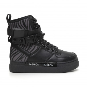Botine sport negre tip teniși pentru dama - FASHIONMIX.RO Botine sport negre tip teniși pentru dama