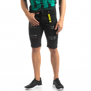 Bermude negri de bărbați cu imprimeu patch-uri - FASHIONMIX.RO Bermude negri de bărbați cu imprimeu patch-uri