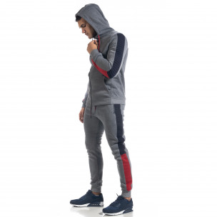 Set sportiv de bărbați gri flaușat cu părți colorate - FASHIONMIX.RO Set sportiv de bărbați gri flaușat cu părți colorate