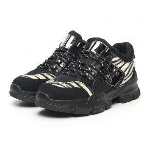 Pantofi sport de dama tip Hiker negru și zebră 2