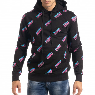 Hanorac de bărbați din bumbac negru cu imprimeu - FASHIONMIX.RO Hanorac de bărbați din bumbac negru cu imprimeu