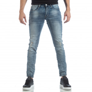 Blugi Slim fit de bărbați albaștri cu rupturi - FASHIONMIX.RO Blugi Slim fit de bărbați albaștri cu rupturi