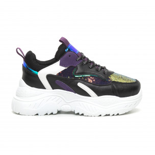 Pantofi sport de dama negri cu accente violet - FASHIONMIX.RO Pantofi sport de dama negri cu accente violet