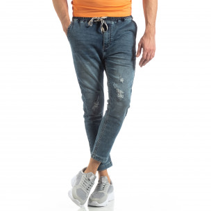 Blugi albaștri de bărbați cu elastic în talie - FASHIONMIX.RO Blugi albaștri de bărbați cu elastic în talie