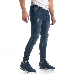 Blugi de bărbați albaștri cu talie elastică Skinny fit - FASHIONMIX.RO Blugi de bărbați albaștri cu talie elastică Skinny fit