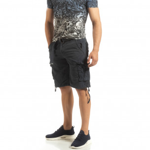 Bermude cargo bleumarin pentru bărbați cu curea - FASHIONMIX.RO Bermude cargo bleumarin pentru bărbați cu curea