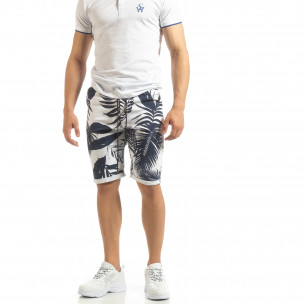 Bermude de bărbați din bumbac cu motiv Leaves albastru - FASHIONMIX.RO Bermude de bărbați din bumbac cu motiv Leaves albastru