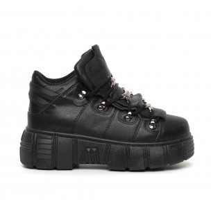 Botine de dama negre cu platformă design Trekking - FASHIONMIX.RO Botine de dama negre cu platformă design Trekking