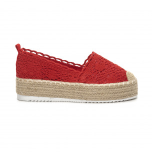Espadrile împletite roșii de dama Rustic style - FASHIONMIX.RO Espadrile împletite roșii de dama Rustic style