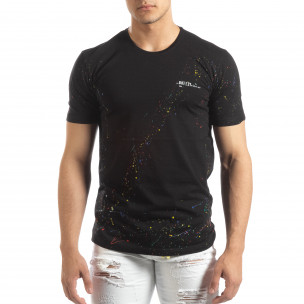 Tricou negru pentru bărbați cu spray de vopsea - FASHIONMIX.RO Tricou negru pentru bărbați cu spray de vopsea