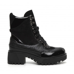 Botine de dama Chunky cu motiv Snake negru - FASHIONMIX.RO Botine de dama Chunky cu motiv Snake negru