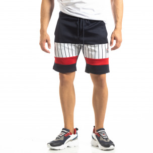 Pantaloni scurți de sport albaștri cu benzi pentru bărbați - FASHIONMIX.RO Pantaloni scurți de sport albaștri cu benzi pentru bărbați