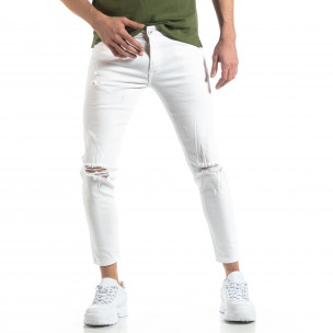 Blugi albi cu rupturi pentru bărbați - FASHIONMIX.RO Blugi albi cu rupturi pentru bărbați