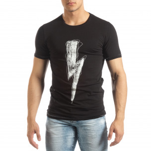 Tricou negru de bărbați cu imprimeu cauciucat - FASHIONMIX.RO Tricou negru de bărbați cu imprimeu cauciucat