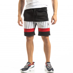 Pantaloni scurți de sport negri cu benzi pentru bărbați - FASHIONMIX.RO Pantaloni scurți de sport negri cu benzi pentru bărbați