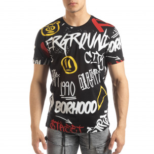 Tricou pentru bărbați negru cu graffiti - FASHIONMIX.RO Tricou pentru bărbați negru cu graffiti