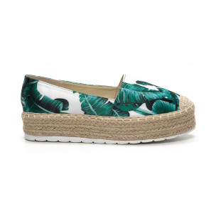 Espadrile de dama motiv Leaves în verde - FASHIONMIX.RO Espadrile de dama motiv Leaves în verde