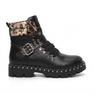 Botine de dama negre și leopard Trekking design - FASHIONMIX.RO Botine de dama negre și leopard Trekking design