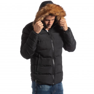Geacă neagră pentru bărbați cu căptușeală pufoasă - FASHIONMIX.RO Geacă neagră pentru bărbați cu căptușeală pufoasă