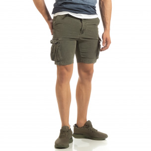 Pantaloni cargo scurți de bărbați Slim fit verde militar - FASHIONMIX.RO Pantaloni cargo scurți de bărbați Slim fit verde militar