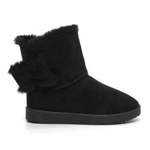 Botine de dama negre cu puf - FASHIONMIX.RO Botine de dama negre cu puf