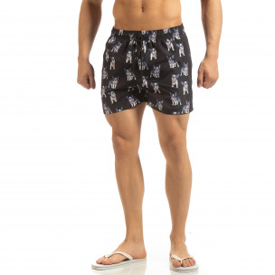 Costum de baie negru pentru bărbați motiv Puppy - FASHIONMIX.RO Costum de baie negru pentru bărbați motiv Puppy