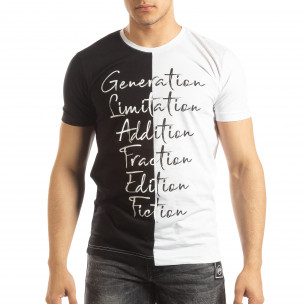 Tricou de bărbați în negru și alb cu imprimeu - FASHIONMIX.RO Tricou de bărbați în negru și alb cu imprimeu