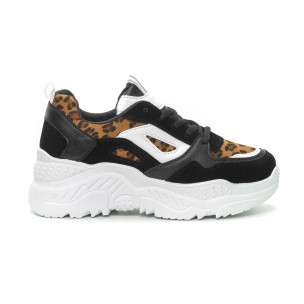 Pantofi sport de dama Chunky în negru și leopard - FASHIONMIX.RO Pantofi sport de dama Chunky în negru și leopard