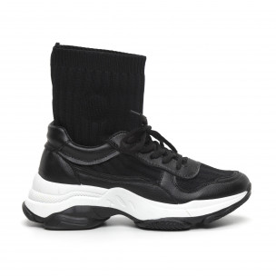 Pantofi sport de dama negri tip șosetă cu talpă groasă - FASHIONMIX.RO Pantofi sport de dama negri tip șosetă cu talpă groasă