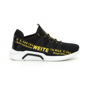 Adidași de bărbați din țesătură tehnică cu inscripții galbene - FASHIONMIX.RO Adidași de bărbați din țesătură tehnică cu inscripții galbene