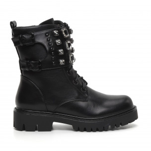 Botine de dama negre cu pietre și graifer - FASHIONMIX.RO Botine de dama negre cu pietre și graifer