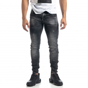 Blugi de bărbați gri cu efect decolorat și rupturi Slim fit - FASHIONMIX.RO Blugi de bărbați gri cu efect decolorat și rupturi Slim fit
