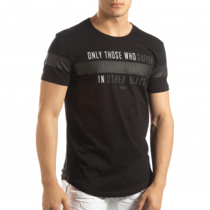 Tricou pentru bărbați negru cu inscripții - FASHIONMIX.RO Tricou pentru bărbați negru cu inscripții