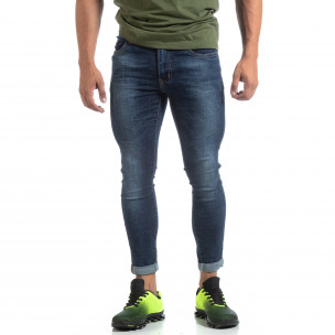Blugi albaștri de bărbați Skinny cu efect decolorat - FASHIONMIX.RO Blugi albaștri de bărbați Skinny cu efect decolorat