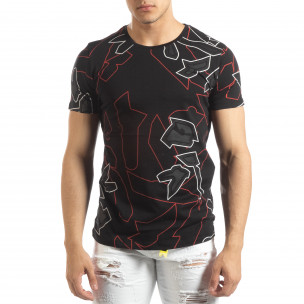 Tricou negru de bărbați cu bandă pe spate - FASHIONMIX.RO Tricou negru de bărbați cu bandă pe spate