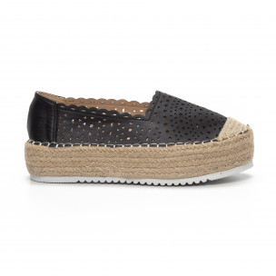 Espadrile negre ajurate cu platforma pentru dama - FASHIONMIX.RO Espadrile negre ajurate cu platforma pentru dama