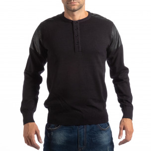 Pulover negru pentru bărbați House cu părți din piele - FASHIONMIX.RO Pulover negru pentru bărbați House cu părți din piele