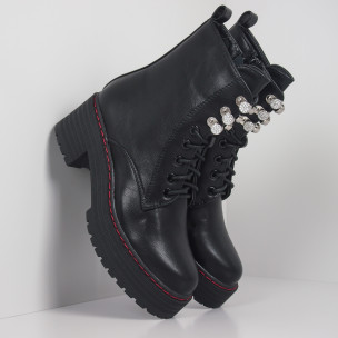 Botine de dama negre cu toc și platformă - FASHIONMIX.RO Botine de dama negre cu toc și platformă
