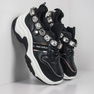 Pantofi sport de dama negri cu pietre - FASHIONMIX.RO Pantofi sport de dama negri cu pietre