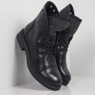 Botine de dama negre cu limbă decorată - FASHIONMIX.RO Botine de dama negre cu limbă decorată
