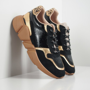 Pantofi sport ușori de dama în negru și auriu - FASHIONMIX.RO Pantofi sport ușori de dama în negru și auriu