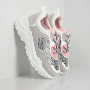 Pantofi sport ușori pentru dama gri și roz motiv Snake - FASHIONMIX.RO Pantofi sport ușori pentru dama gri și roz motiv Snake