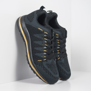 Adidași de bărbați din țesătură tehnică neagră cu auriu - FASHIONMIX.RO Adidași de bărbați din țesătură tehnică neagră cu auriu