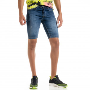 Blugi scurți bărbați albaștri Slim fit - FASHIONMIX.RO Blugi scurți bărbați albaștri Slim fit