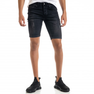 Blugi scurți bărbați negri Slim fit - FASHIONMIX.RO Blugi scurți bărbați negri Slim fit